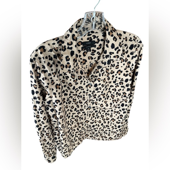 JCREW Leopard Print Popover Cotton Top Blouse Classic Animal Print 14 - Picture 4 of 7